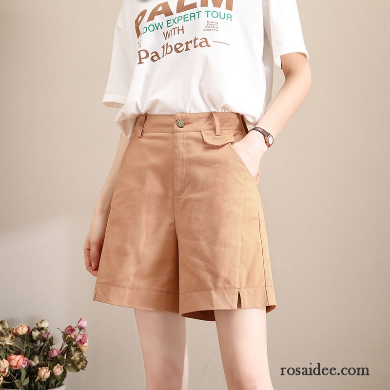 Kurze Hosen Damen Freizeit Hohe Taille Weites Bein Sommer Werkzeugbau Outwear Khaki