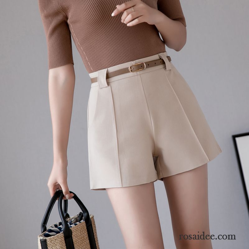 Kurze Hosen Damen Schüler A Schreiben Allgleiches Hohe Taille Sommer Mode Beige Farbe