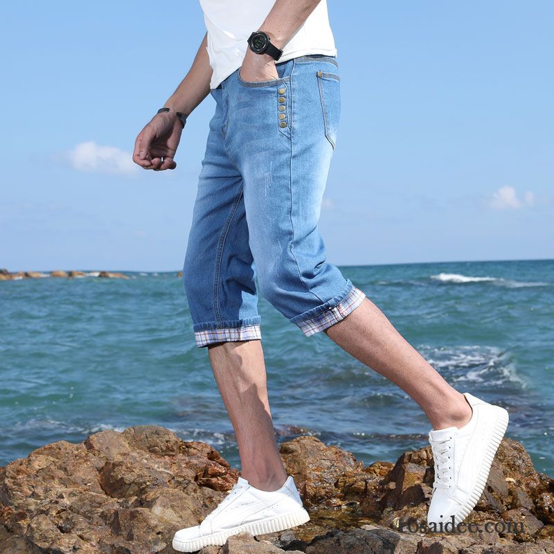 Kurze Hosen Herren Freizeit Schlank Jeans Trend Elastisch Gerade