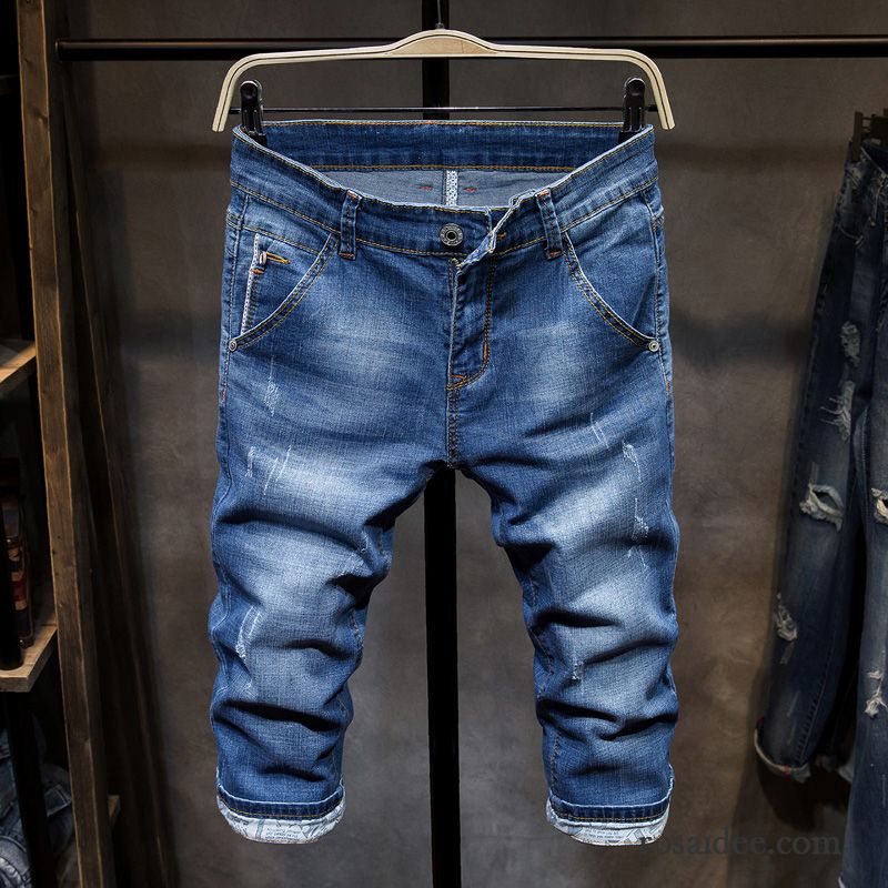 Kurze Hosen Herren Sommer Freizeit Jeans Elastisch Trend Schlank Schwarz