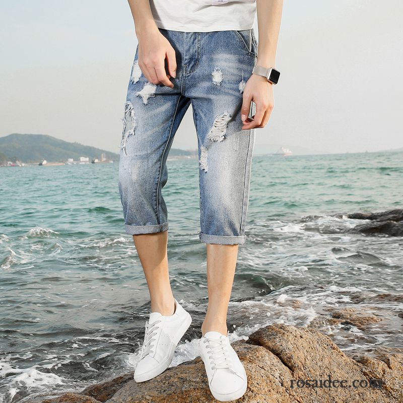 Kurze Hosen Herren Trend Jugend Sommer Groß Jeans Schlank Blau