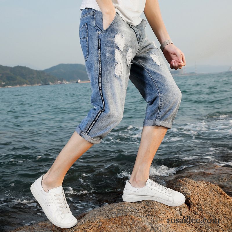 Kurze Hosen Herren Trend Jugend Sommer Groß Jeans Schlank Blau