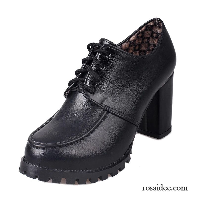 Lack Pumps Rosa Allgleiches Trend Pumps Feder Schnürschuhe Damen Tief England Herbst Dick Runde Zehe Wasserdichte Plattform Neue Kaufen