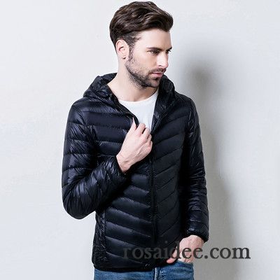 Lange Daunenjacke Herren Überzieher Kurzer Absatz Herren Kapuze Schlank Dünn Ultra Winter Stehkragen Tragbar Daunenjacke Große Größe Kaufen