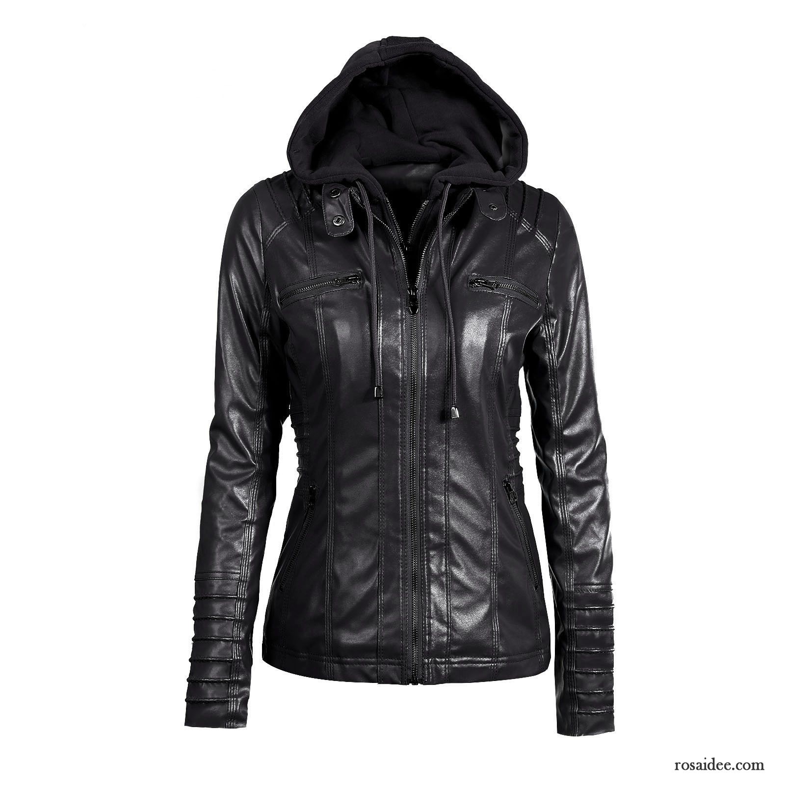 Lange Jacken Für Damen Neu Damen Rein Reißverschluss Mode Überzieher Revers Jacke Lederjacke Lange Ärmel Rabatt