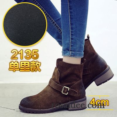 Leder Boots Damen Braun Kurze Dick Winter Damen Plus Samt Martin Stiehlt Herbst England Retro Echtleder Gefrostet Neue Kaufen