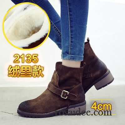 Leder Boots Damen Braun Kurze Dick Winter Damen Plus Samt Martin Stiehlt Herbst England Retro Echtleder Gefrostet Neue Kaufen