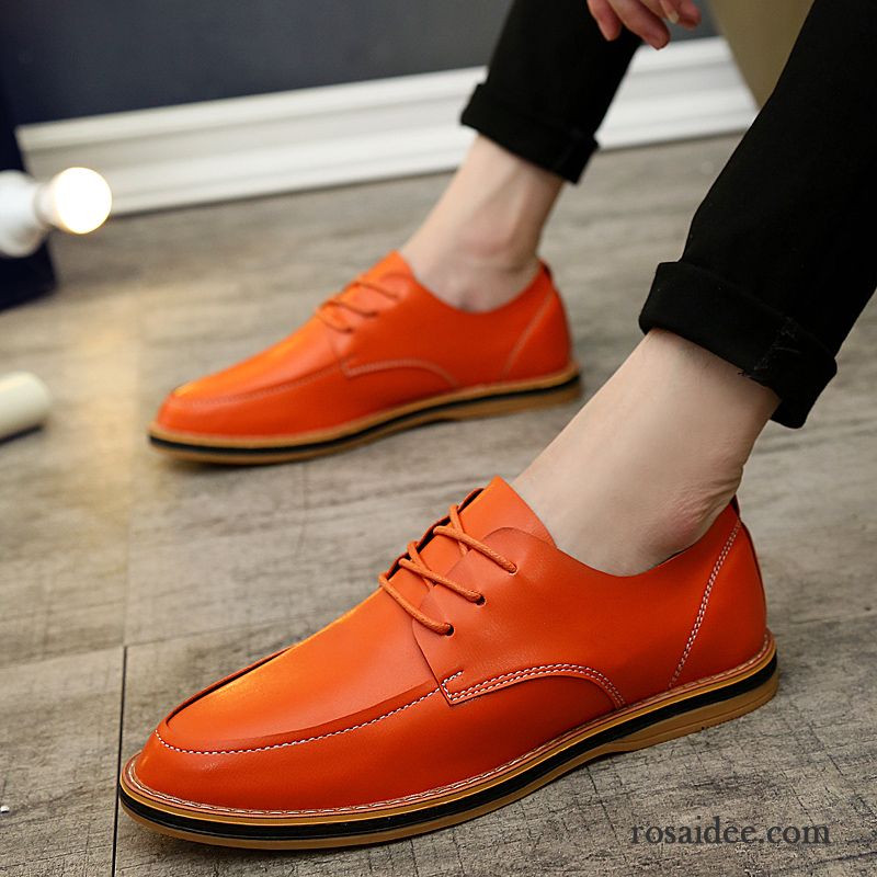 Leder Schuhe Herren Cognac Herren Beliebt England Feder Herbst Spitze Atmungsaktiv Erhöht Casual Schuhe Schnürung Lederschue Trend Rabatt