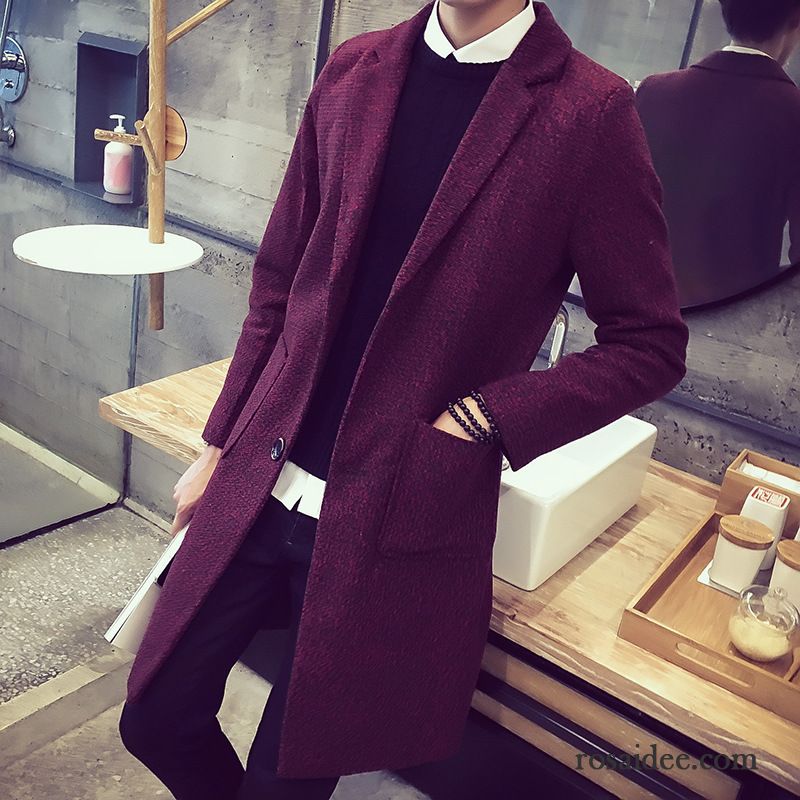 Leder Trenchcoat Herren Herren Winter Herbst Mäntel Große Größe Einreihige Taste Trend Schüler Schlank Freizeit Langer Abschnitt