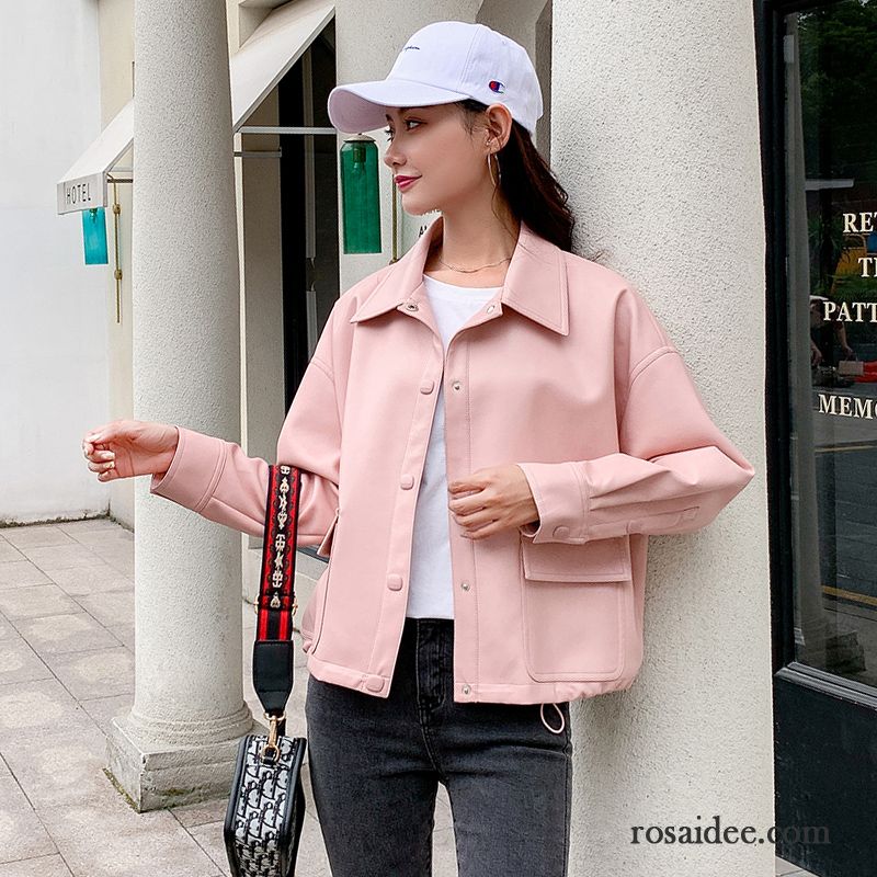 Lederjacke Damen Große Größe Feder Überzieher Dünn Kurzer Absatz Neu Beige Farbe