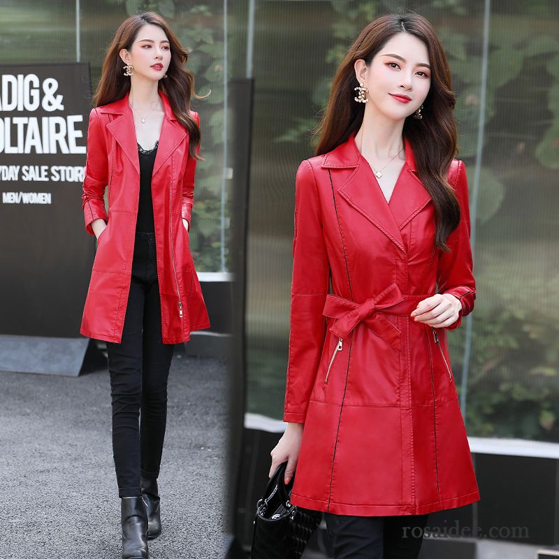 Lederjacke Damen Herbst Persönlichkeit Schlank Elegant Mode Gemütlich Rot