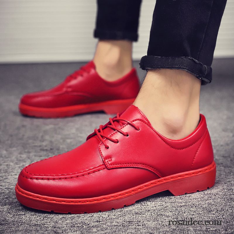 Lederschuhe Herren Allgleiches Feder Teenager Lederschue Neue Trend Schwarz Rot