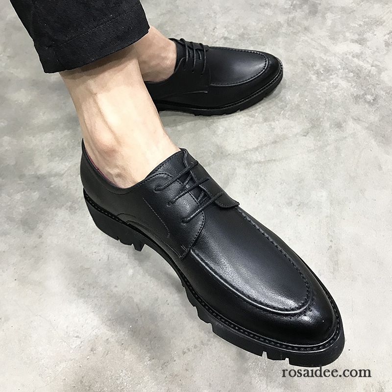 Lederschuhe Herren Dicke Sohle Casual Lederschue Jugend Spitze Trend Schwarz