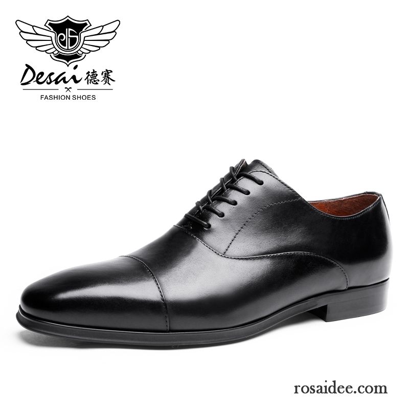 Lederschuhe Herren Echtleder Trend Oxford Vierkantkopf Hochzeit Schuhe Geschäft Schwarz