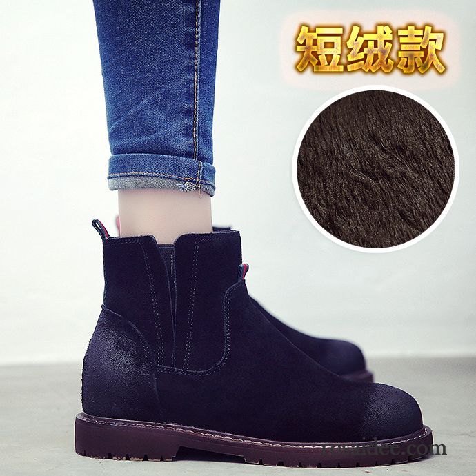 Lederstiefel Braun Damen Martin Stiehlt Herbst Plus Samt Flache Echtleder Gefrostet England Winter Erhöht Rot Damen Kurze Kaufen