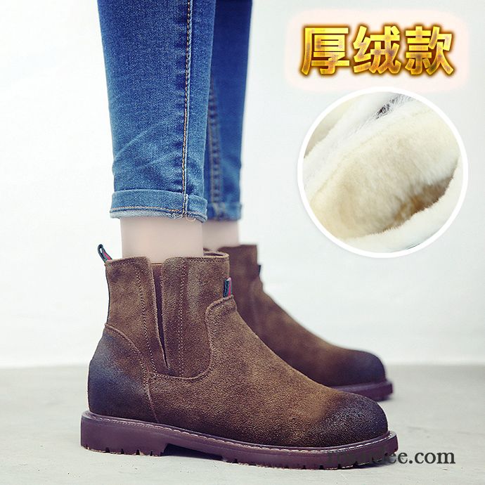 Lederstiefel Braun Damen Martin Stiehlt Herbst Plus Samt Flache Echtleder Gefrostet England Winter Erhöht Rot Damen Kurze Kaufen