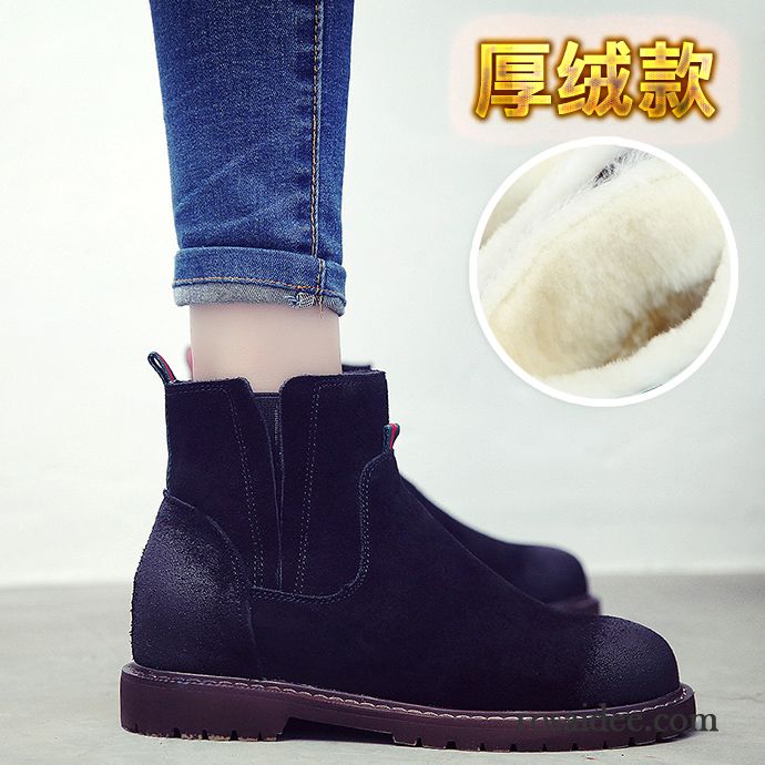 Lederstiefel Braun Damen Martin Stiehlt Herbst Plus Samt Flache Echtleder Gefrostet England Winter Erhöht Rot Damen Kurze Kaufen