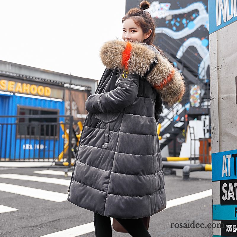 Leichte Daunenjacke Damen Dunkelblau Warme Weiß Überzieher Daunenjacke Duck Nach Unten Verdickung Damen Neu Rosa Großer Pelzkragen Langer Abschnitt Verkaufen