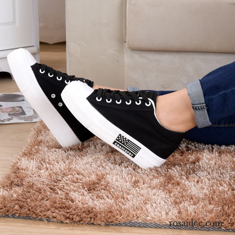 Leinenschuhe Damen Weiß Niedrig Schüler Rot Feder Dicke Sohle Damen Skaterschuhe Tuch Schuhe Erhöht Schnürschuhe Casual Billig