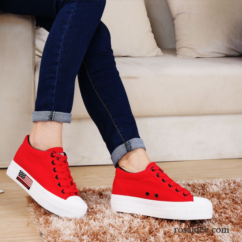 Leinenschuhe Damen Weiß Niedrig Schüler Rot Feder Dicke Sohle Damen Skaterschuhe Tuch Schuhe Erhöht Schnürschuhe Casual Billig