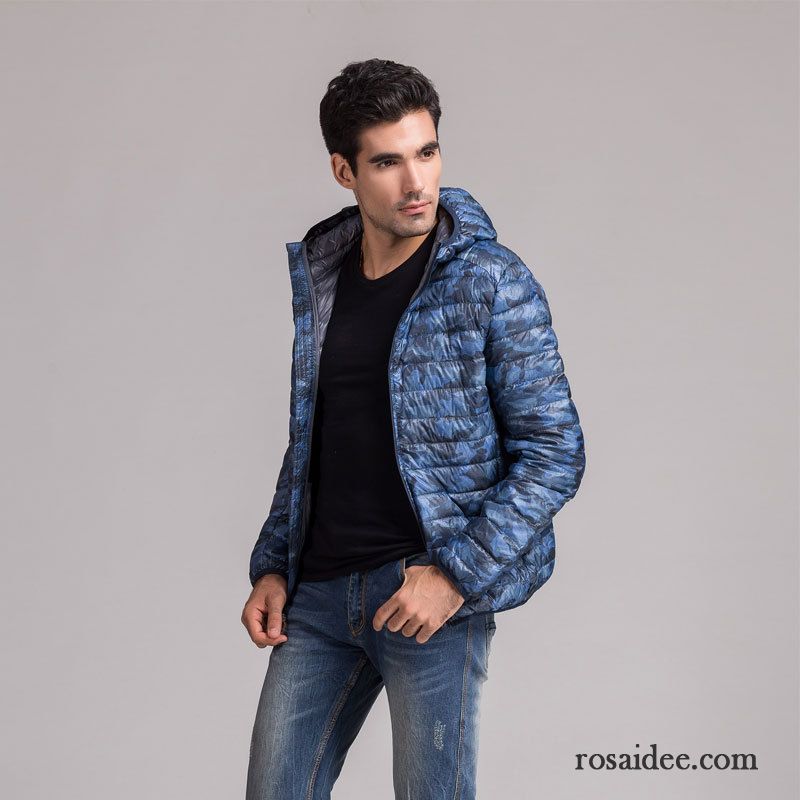 Mode Daunenjacke Herren Schlank Trend Daunenjacke Neu Kapuze Tarnung Dünn Winter Herbst Herren Überzieher Lange Ärmel Sale