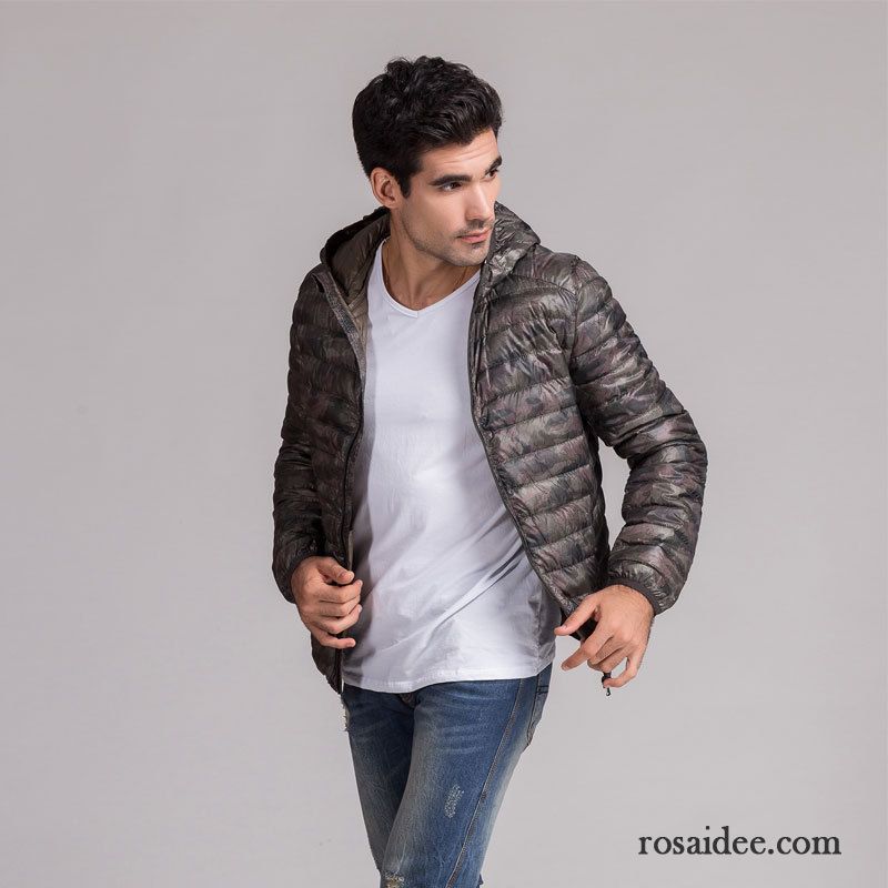 Mode Daunenjacke Herren Schlank Trend Daunenjacke Neu Kapuze Tarnung Dünn Winter Herbst Herren Überzieher Lange Ärmel Sale