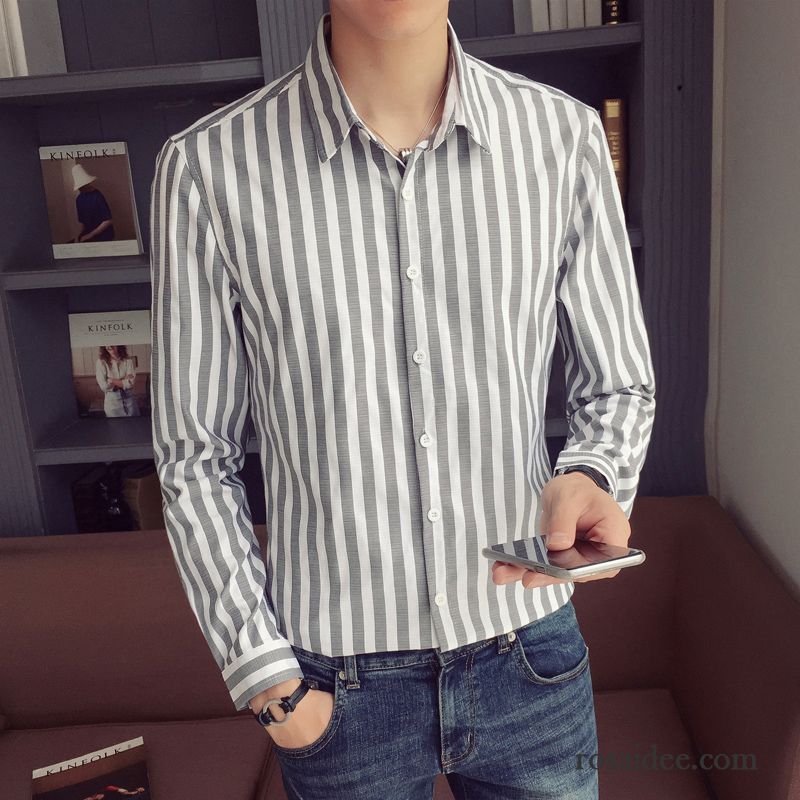 Mode Hemden Für Männer Lange Ärmel Trend Herren Mantel Streifen Herbst Hemden Freizeit Feder Lose Günstig