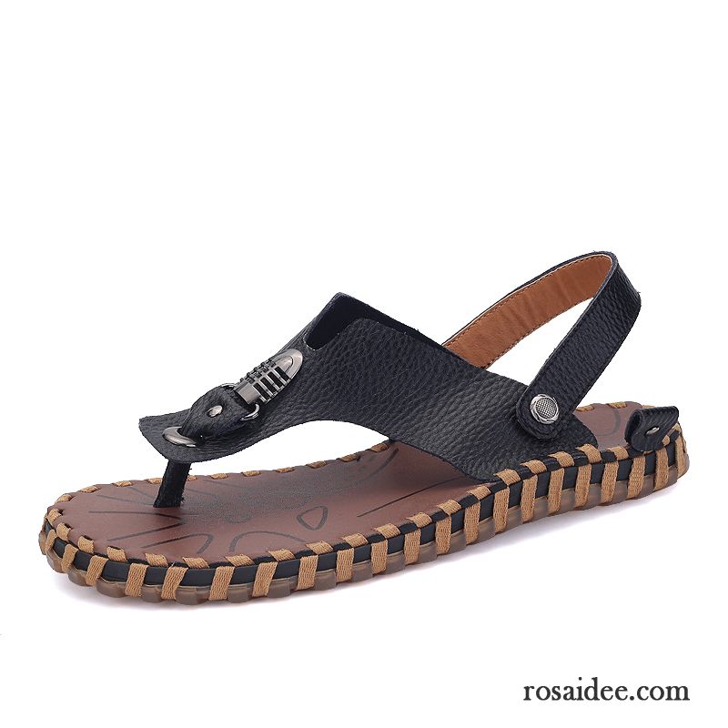 Mode Sandalen Herren Strand Herren Echtleder Sommer Sandalen Rutschsicher Schuhe Neue Persönlichkeit Atmungsaktiv Kostenloser Versand Günstig