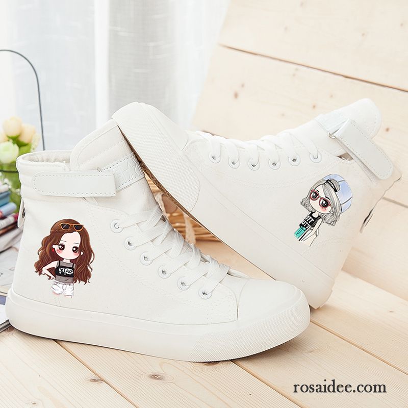 Mode Schuhe Damen Blumen Casual Karikatur Flache Graffiti Feder Damen Tuch Schuhe Langschaft Reißverschluss Schnürung Schüler Billig