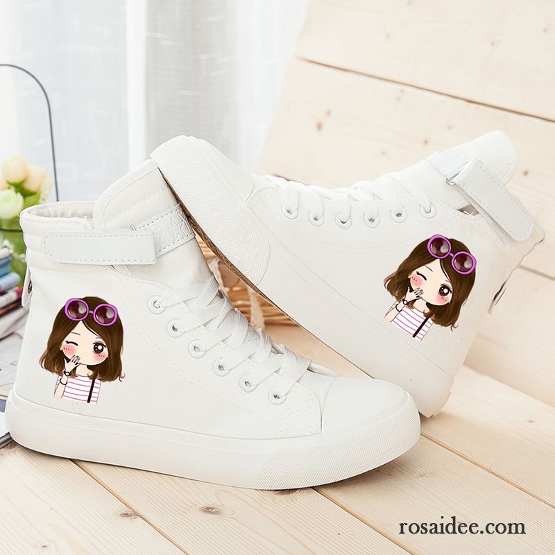 Mode Schuhe Damen Blumen Casual Karikatur Flache Graffiti Feder Damen Tuch Schuhe Langschaft Reißverschluss Schnürung Schüler Billig