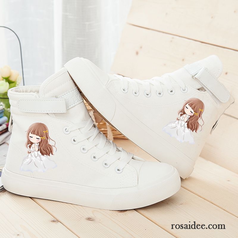 Mode Schuhe Damen Blumen Casual Karikatur Flache Graffiti Feder Damen Tuch Schuhe Langschaft Reißverschluss Schnürung Schüler Billig