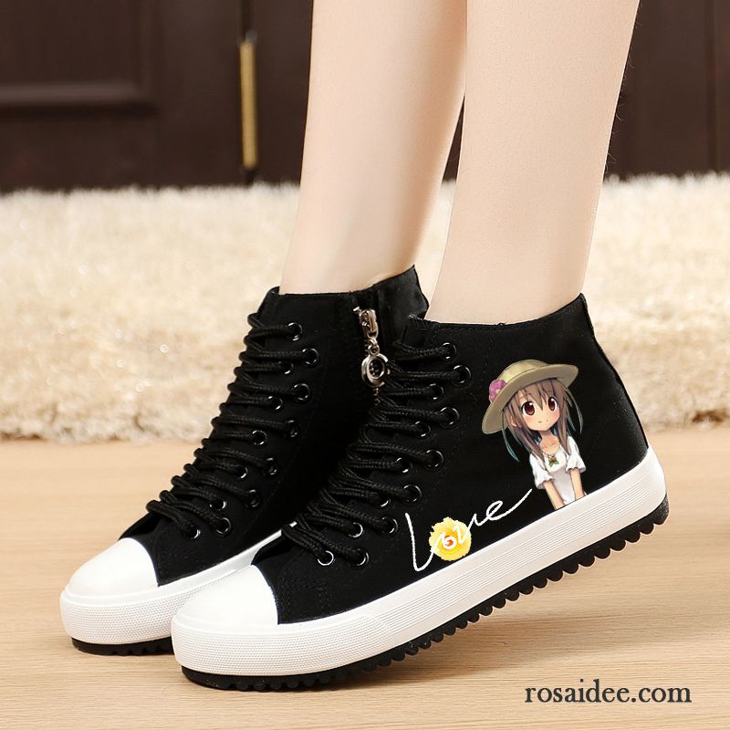 Mode Schuhe Damen Schwarz Weiß Casual Trend Schüler Schnürung Kostenloser Versand Skaterschuhe Flache Tuch Schuhe Feder Damen Langschaft Billig