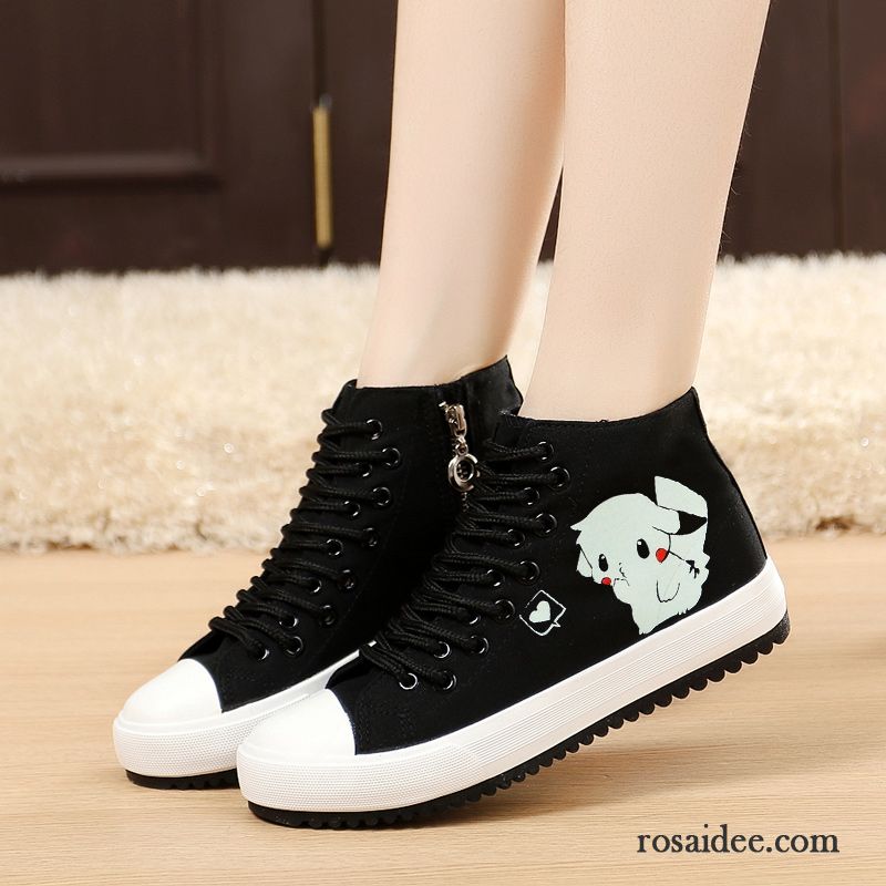 Mode Schuhe Damen Schwarz Weiß Casual Trend Schüler Schnürung Kostenloser Versand Skaterschuhe Flache Tuch Schuhe Feder Damen Langschaft Billig