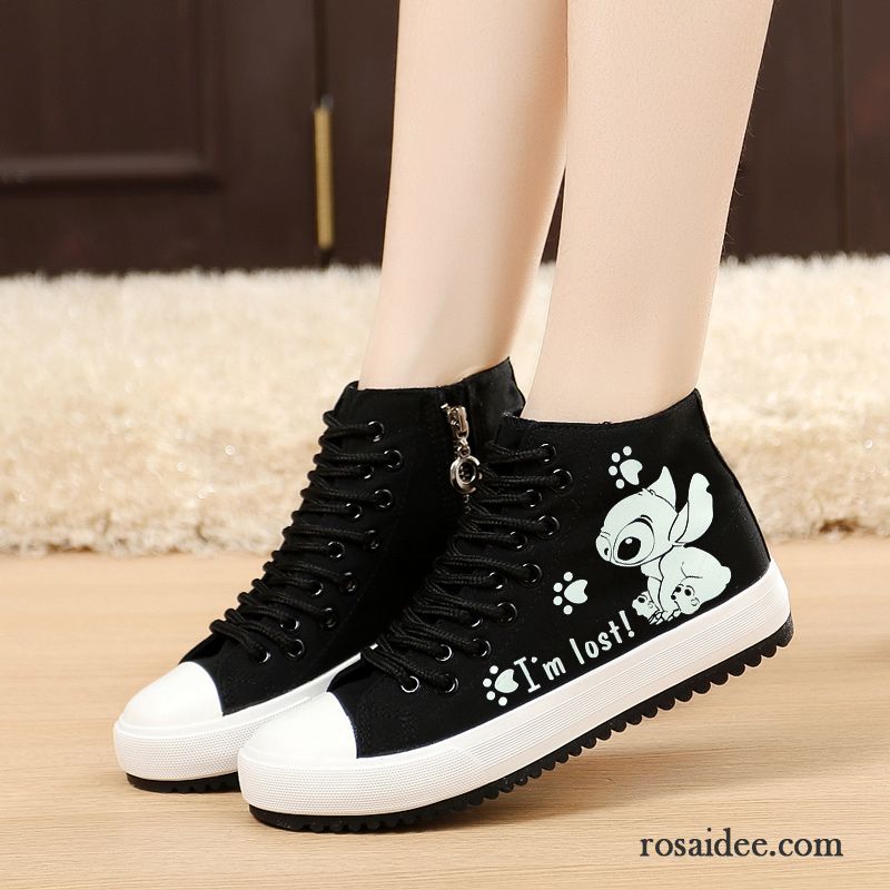 Mode Schuhe Damen Schwarz Weiß Casual Trend Schüler Schnürung Kostenloser Versand Skaterschuhe Flache Tuch Schuhe Feder Damen Langschaft Billig