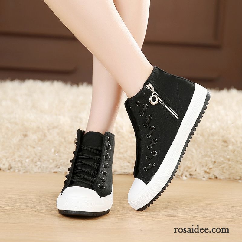 Mode Schuhe Damen Schwarz Weiß Casual Trend Schüler Schnürung Kostenloser Versand Skaterschuhe Flache Tuch Schuhe Feder Damen Langschaft Billig