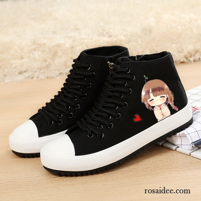 Mode Schuhe Damen Schwarz Weiß Casual Trend Schüler Schnürung Kostenloser Versand Skaterschuhe Flache Tuch Schuhe Feder Damen Langschaft Billig