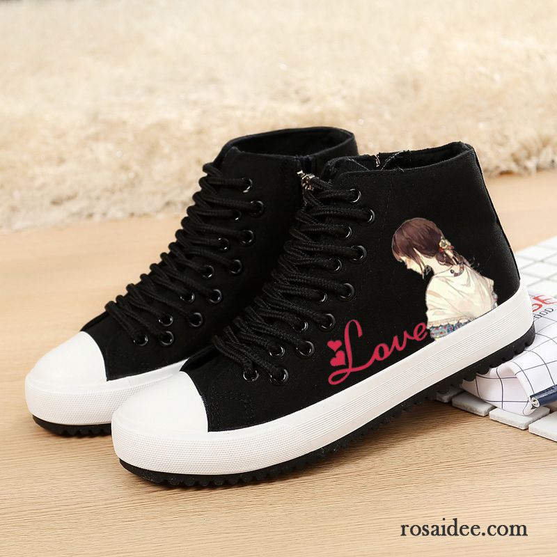 Mode Schuhe Damen Schwarz Weiß Casual Trend Schüler Schnürung Kostenloser Versand Skaterschuhe Flache Tuch Schuhe Feder Damen Langschaft Billig