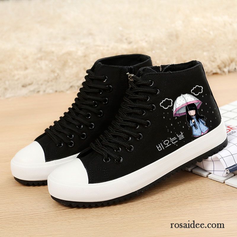 Mode Schuhe Damen Schwarz Weiß Casual Trend Schüler Schnürung Kostenloser Versand Skaterschuhe Flache Tuch Schuhe Feder Damen Langschaft Billig