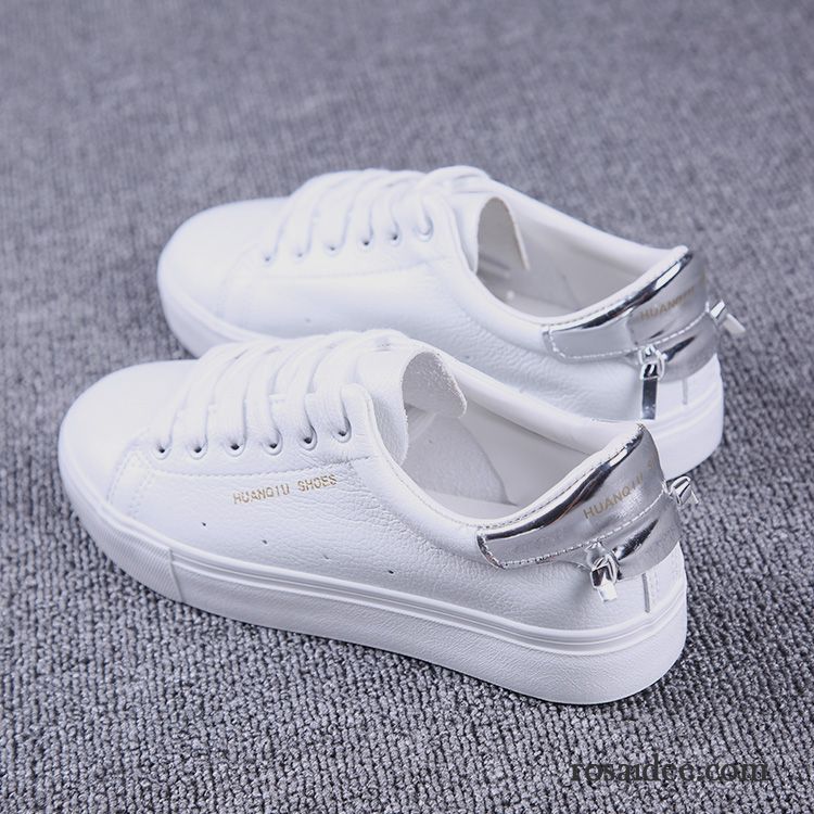 Mode Schuhe Gold Damen Skaterschuhe Damen Flache Schüler Weiß Neue Trend Casual Schnürung Tuch Schuhe Allgleiches Billig