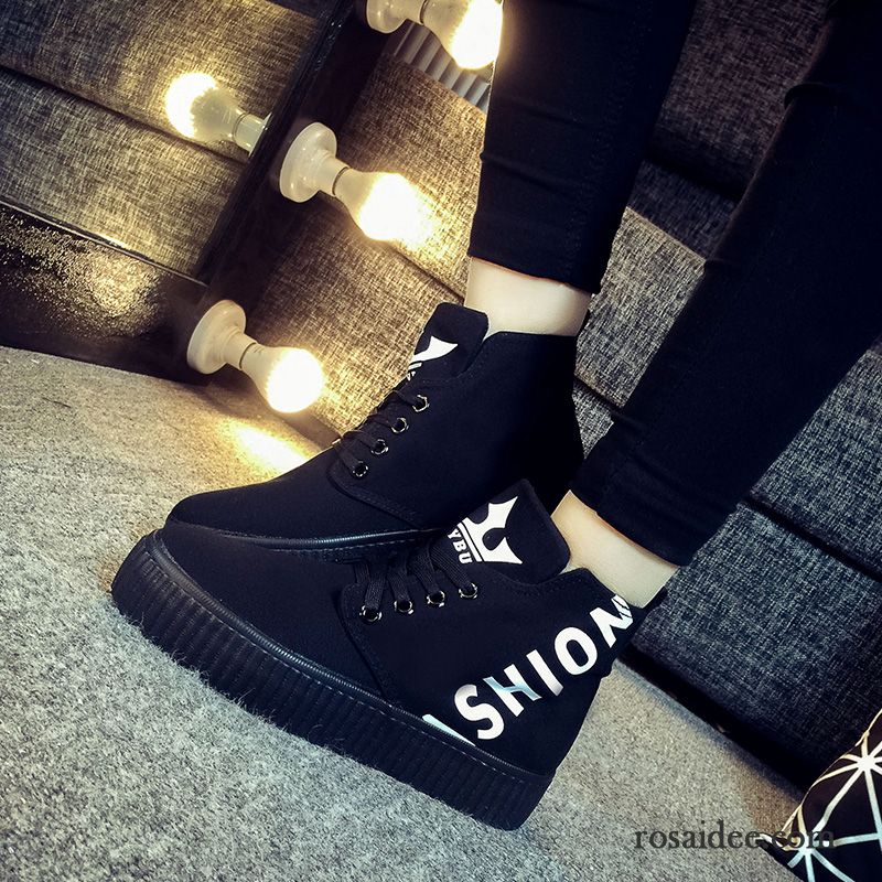 Mode Sportschuhe Damen Schwarz Schuhe Schüler Allgleiches Casual Damen Neue Skaterschuhe Trend Herbst Tuch Schuhe Feder Winter Flache Langschaft Günstig