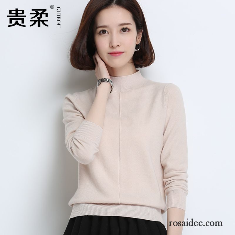 Moderne Damen Pullover Winter Pullover Kurzer Absatz Damen Herbst Lange Ärmel Allgleiches Rein Schlank