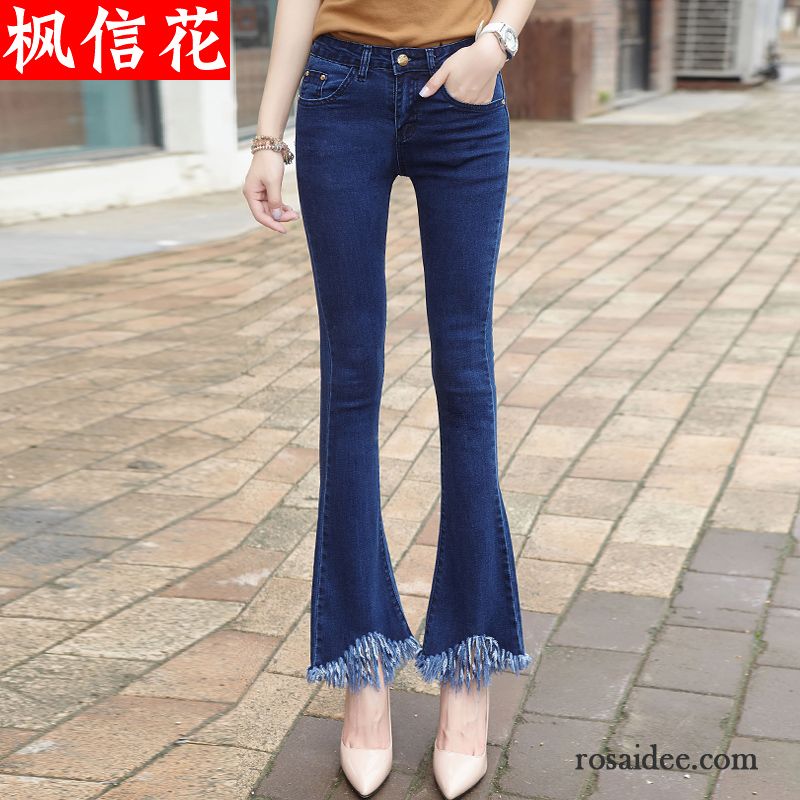 Moderne Jeanshosen Für Damen Damen Fest Schwarz Elastisch Leicht Quaste Hohe Taille Hose Rand Schlank Dünn Ausgestellte Jeans Billig