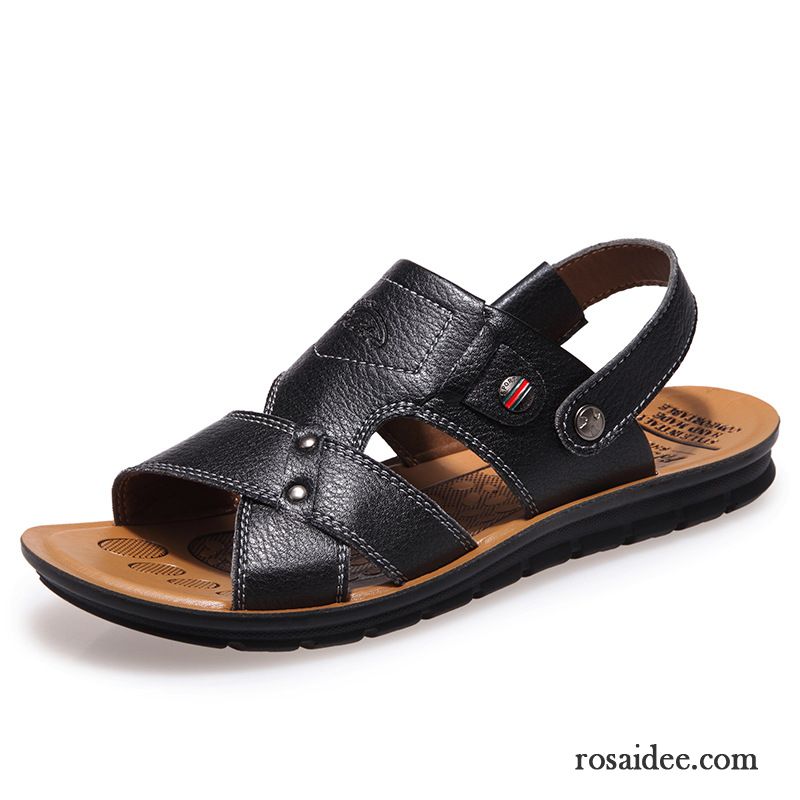 Männer Schwarz Casual Sommer Oberleder Lederschue Herren Echtleder Atmungsaktiv Strand Sandalen Schuhe