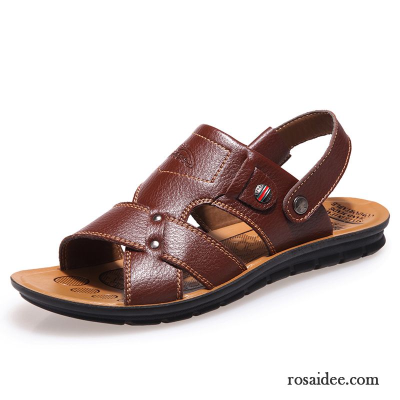 Männer Schwarz Casual Sommer Oberleder Lederschue Herren Echtleder Atmungsaktiv Strand Sandalen Schuhe