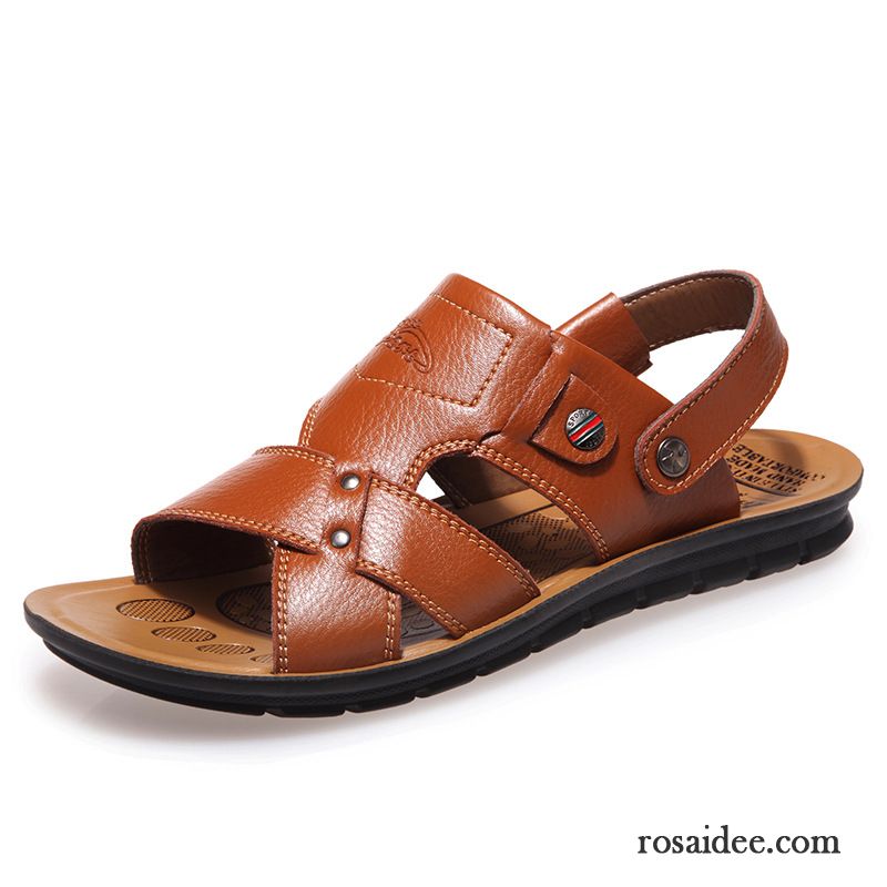 Männer Schwarz Casual Sommer Oberleder Lederschue Herren Echtleder Atmungsaktiv Strand Sandalen Schuhe