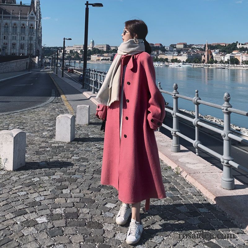 Mäntel Damen Überzieher Mäntel Wolle Winter Neu Dunkelrosa Weiß