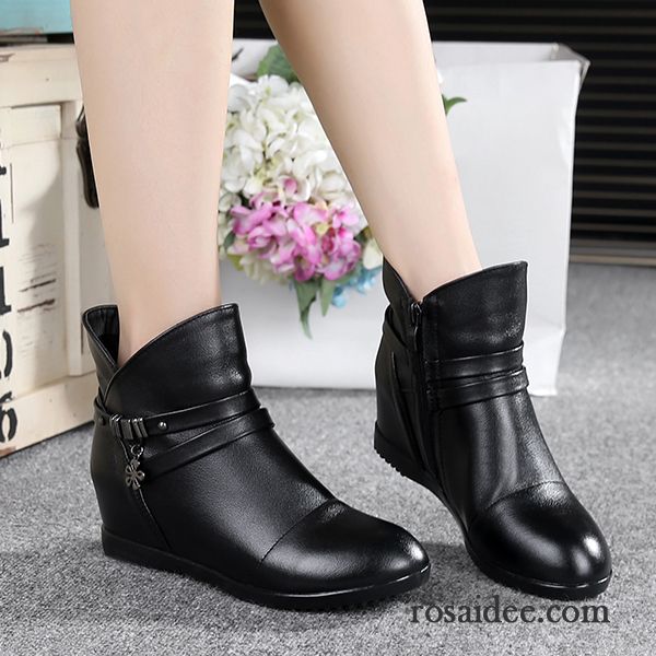 Online Schuhe Kaufen Feder Erhöht Neue Grau Flache Lederschuhe Herbst Winter Damen Kurze Stiefel Keilschuhe Echtleder Casual