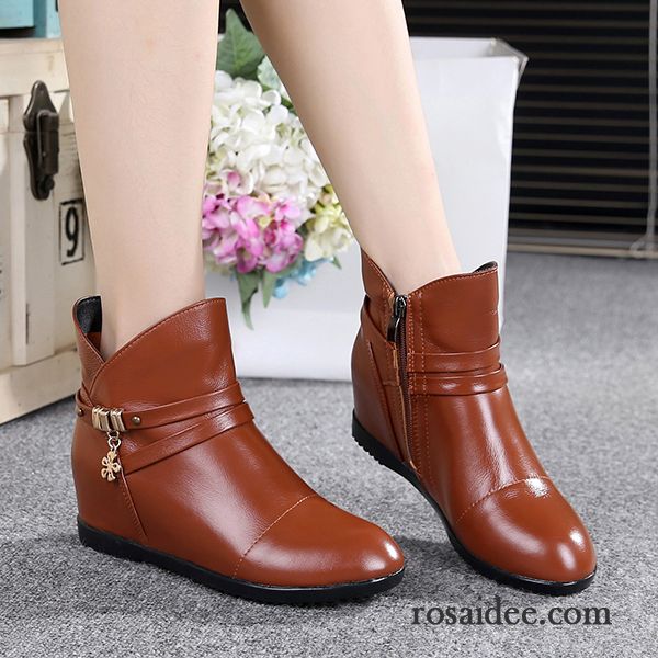 Online Schuhe Kaufen Feder Erhöht Neue Grau Flache Lederschuhe Herbst Winter Damen Kurze Stiefel Keilschuhe Echtleder Casual