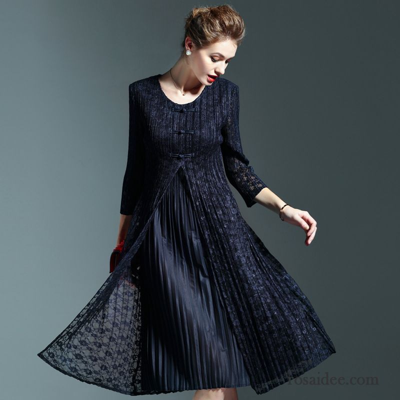 Online Shops Kleider Herbst Volants Kleider Damen Spitze Neu Spleißen Rundausschnitt Große Größe Chinesischer Stil Kaufen