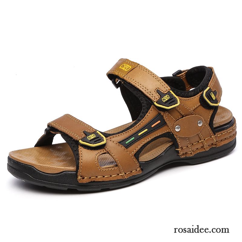 Outdoor Sandalen Herren Günstig Echtleder Neue Sandalen Casual Strand Schuhe Mode Trend Atmungsaktiv Sommer Herren Rutschsicher